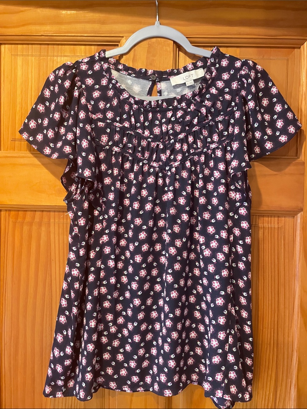 Loft Navy Blue Print Womens Blouse